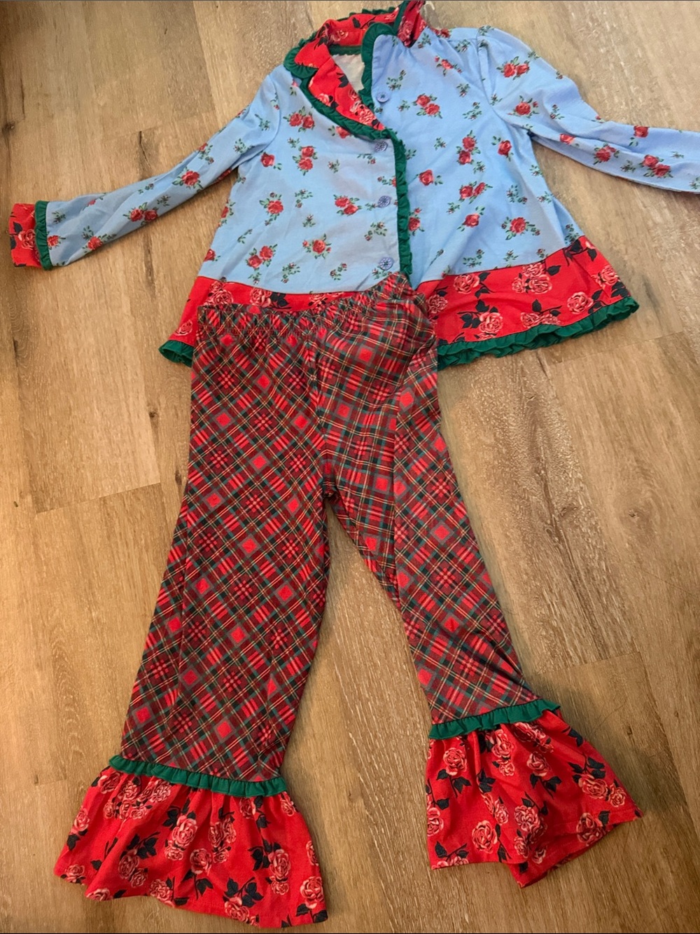 Matilda Jane Girls Red Plaid & Floral Holiday Pajama Set